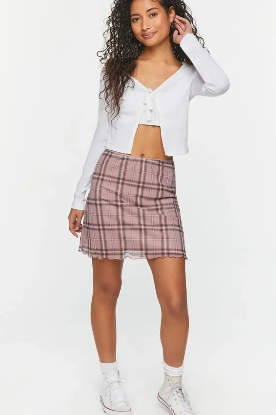 Plaid Mesh Mini Skirt