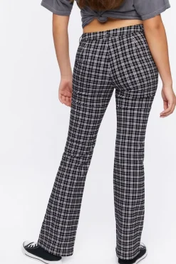 Plaid Mid-Rise Flare Pants