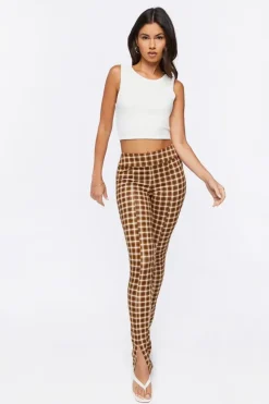 Plaid Ponte Knit Split-Hem Pants