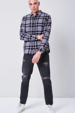 Plaid Scoop-Hem Shirt