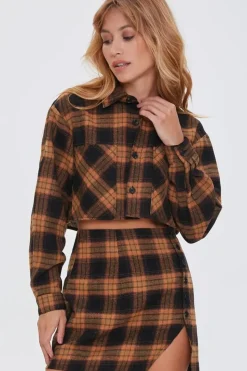 Plaid Shirt & Buttoned Skirt Set