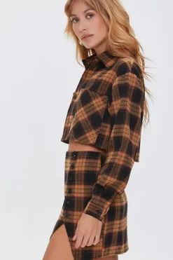 Plaid Shirt & Buttoned Skirt Set