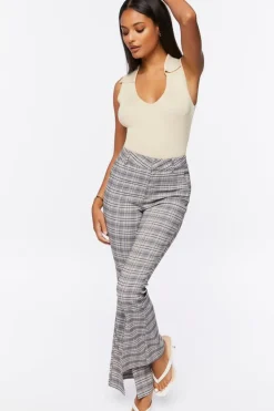 Plaid Split-Hem Flare Pants
