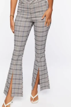 Plaid Split-Hem Flare Pants