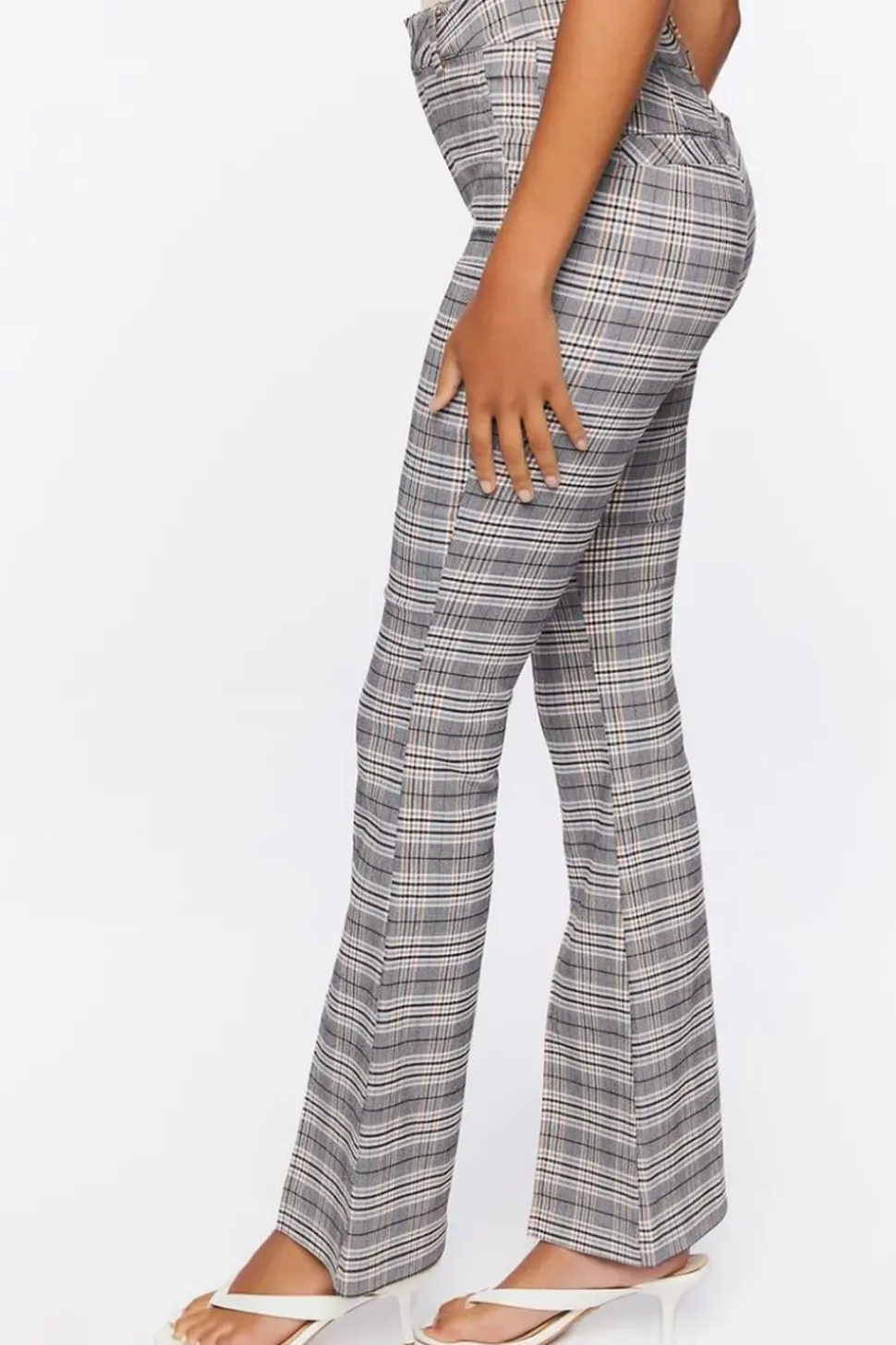 Plaid Split-Hem Flare Pants