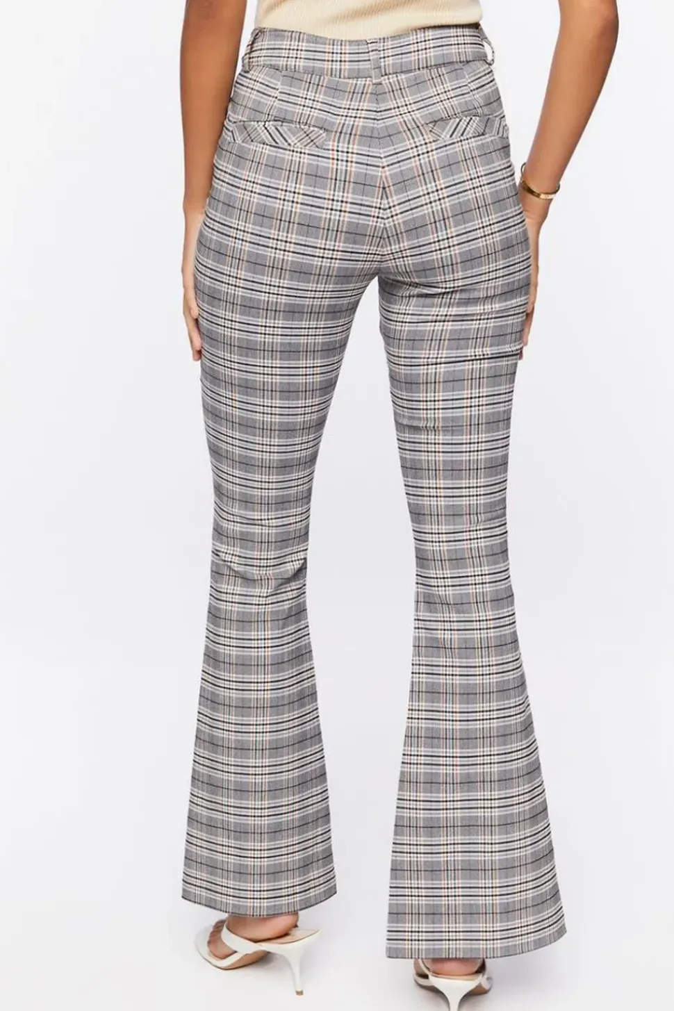 Plaid Split-Hem Flare Pants