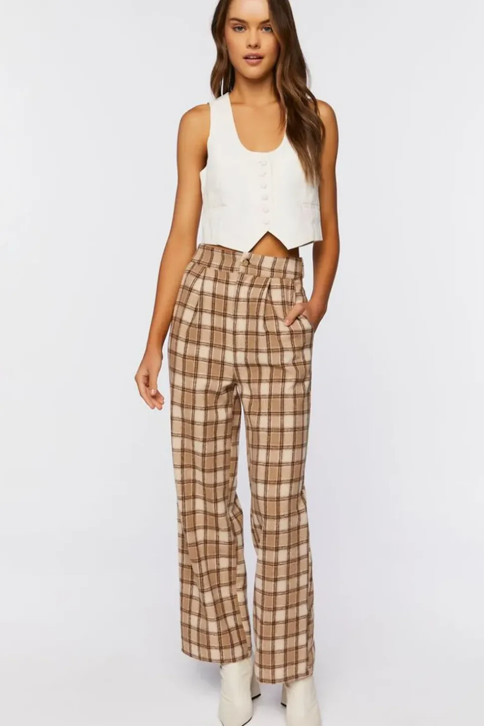 Plaid Straight-Leg Pants