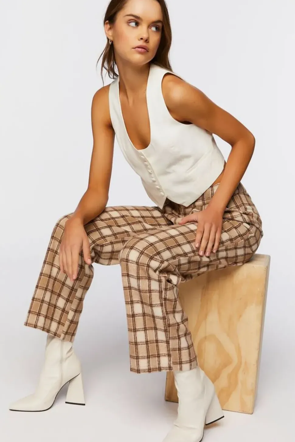 Plaid Straight-Leg Pants