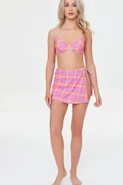 Plaid Swim Cover-Up Mini Skirt