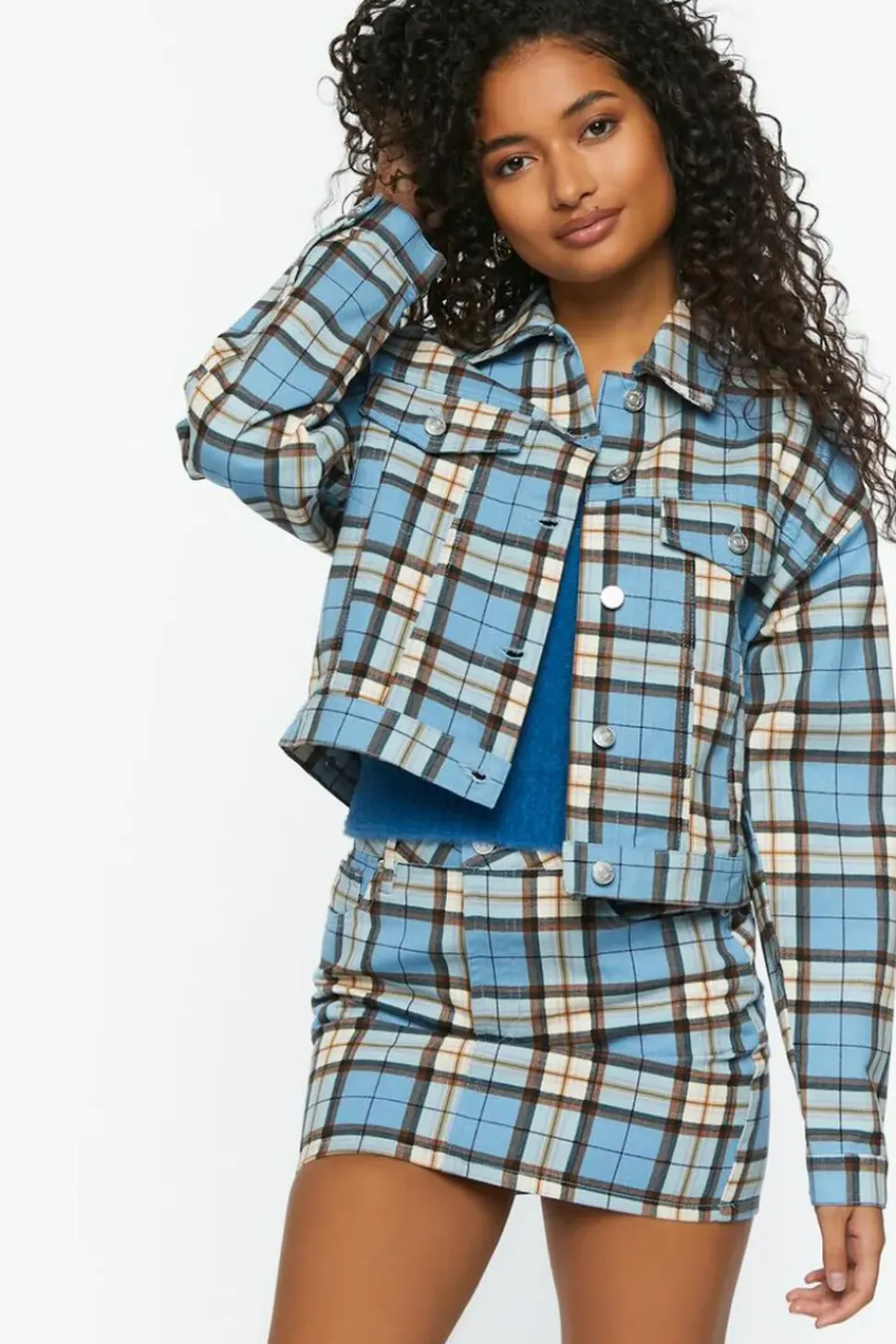 Plaid Trucker Jacket & Mini Skirt Set