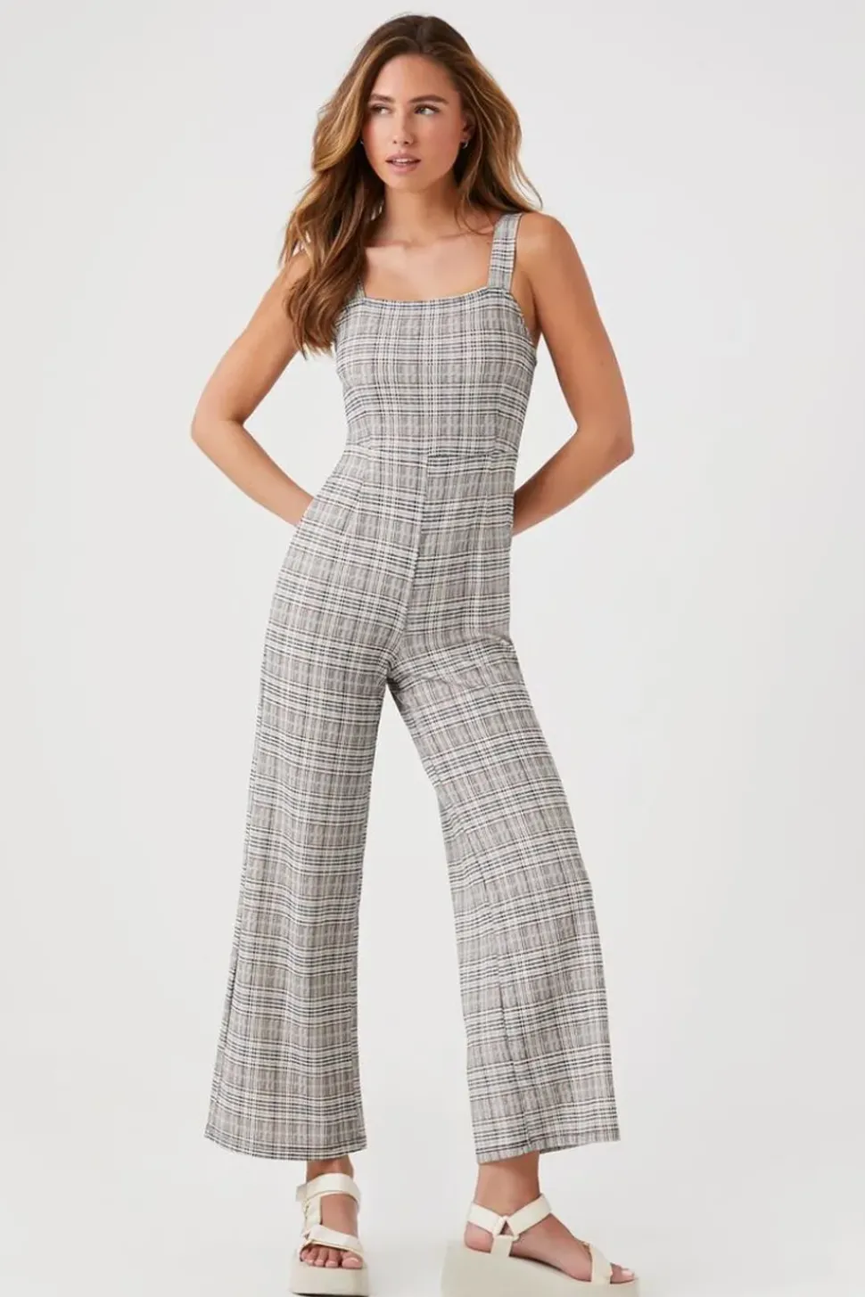 Plaid Wide-Leg Jumpsuit