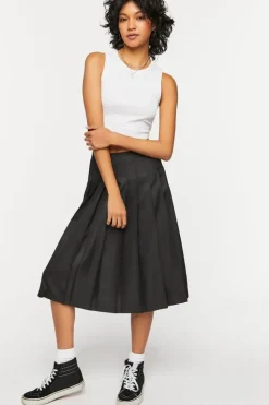 Pleated A-Line Midi Skirt