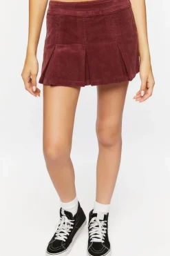 Pleated Corduroy Mini Skirt
