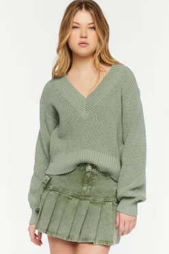 Pleated Drop-Waist Denim Mini Skirt