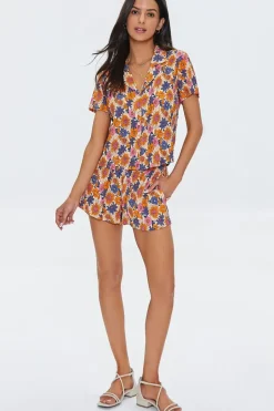 Pleated Floral Print Shirt