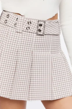 Pleated Gingham Mini Skirt