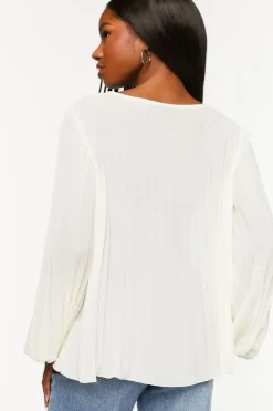 Pleated Peasant-Sleeve Top