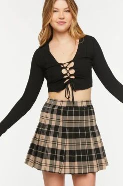 Pleated Plaid A-Line Mini Skirt
