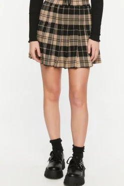 Pleated Plaid A-Line Mini Skirt