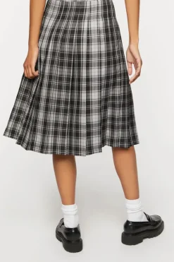 Pleated Plaid Midi Skirt