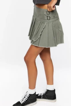 Pleated Raw-Hem Mini Skirt