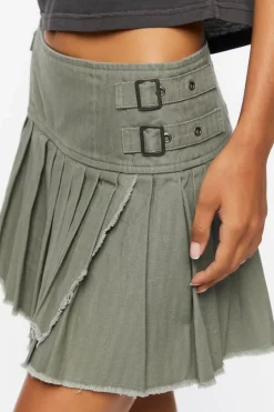 Pleated Raw-Hem Mini Skirt