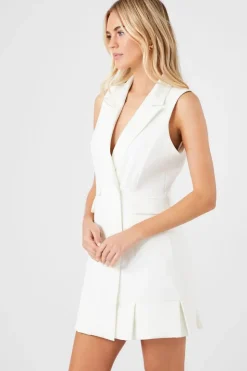 Pleated Sleeveless Blazer Dress