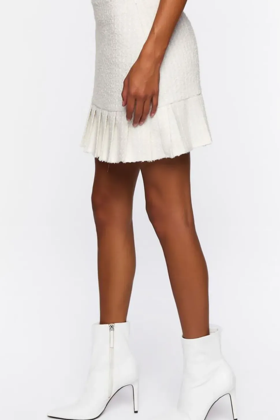 Pleated Tweed Drop-Waist Skirt