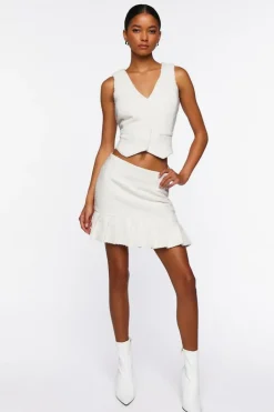 Pleated Tweed Drop-Waist Skirt