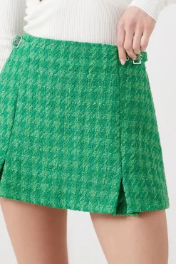 Pleated Tweed Houndstooth Mini Skirt