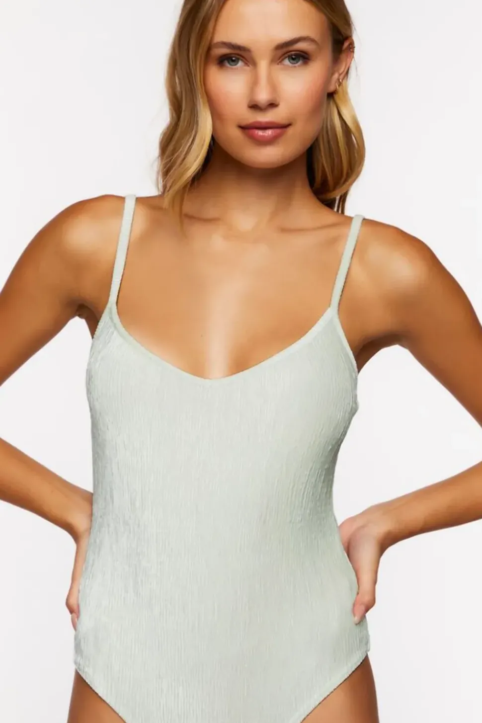 Pleated Velvet Cami Bodysuit