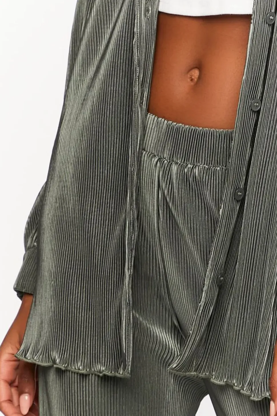 Plisse Lettuce-Edge Shirt & Pants Set