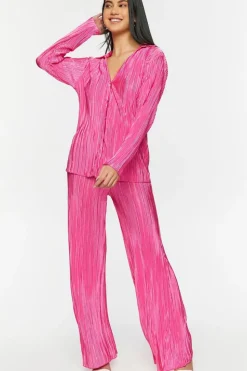 Plisse Lettuce-Edge Shirt & Pants Set