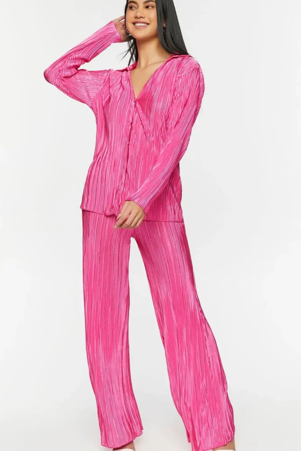 Plisse Lettuce-Edge Shirt & Pants Set