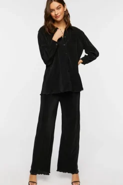 Plisse Lettuce-Edge Wide-Leg Pants