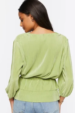 Plisse Surplice Layered-Hem Top