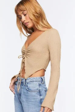 Plunging Bell Sleeve Crop Top