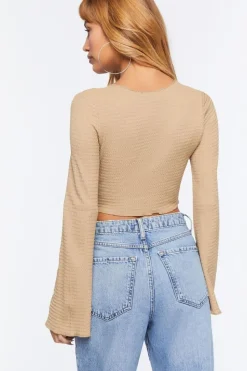 Plunging Bell Sleeve Crop Top