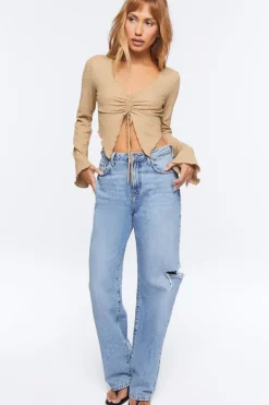 Plunging Bell Sleeve Crop Top