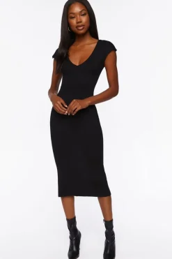 Plunging Bodycon Midi Dress