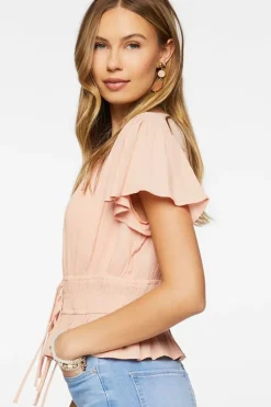 Plunging Butterfly Sleeve Crop Top
