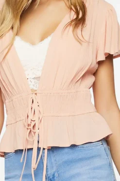 Plunging Butterfly Sleeve Crop Top