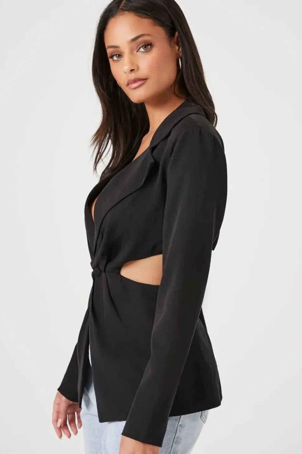 Plunging Cutout Buttoned Blazer