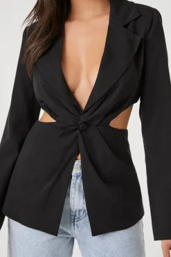 Plunging Cutout Buttoned Blazer