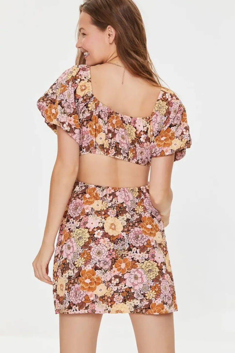 Plunging Floral Mini Dress