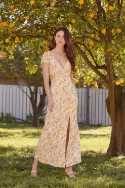 Plunging Floral Print Dress