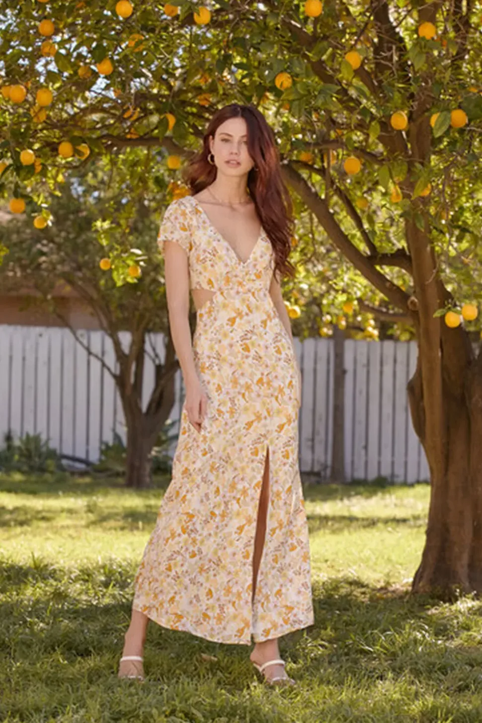 Plunging Floral Print Dress