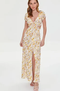 Plunging Floral Print Dress