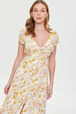 Plunging Floral Print Dress