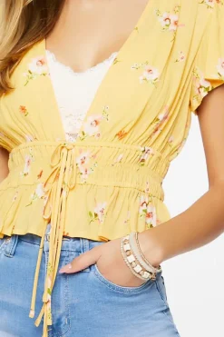 Plunging Floral Print Top